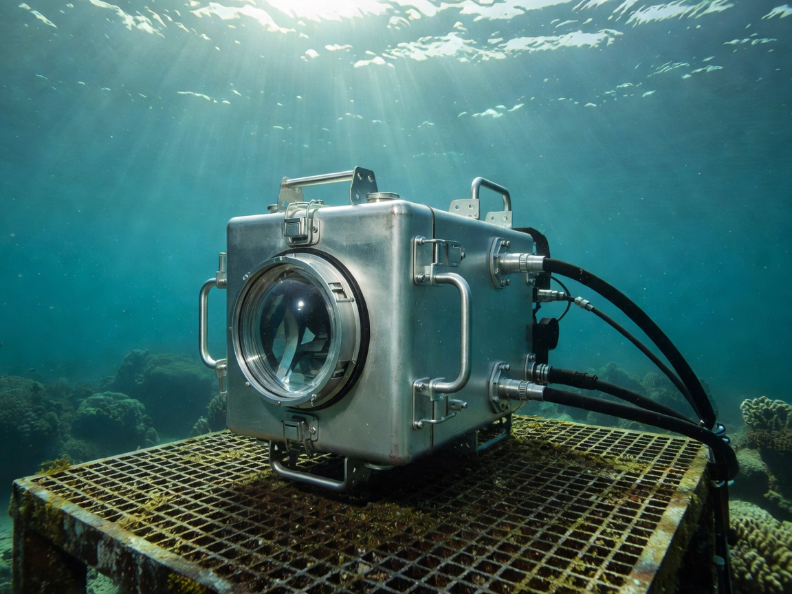 Underwater camera assembly with pressure housing and mounting hardware
